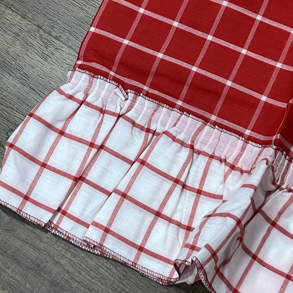 Set 2 Sears Perma Prest Red White Plaid Fashion Curtain Panels 30" Rod Pocket